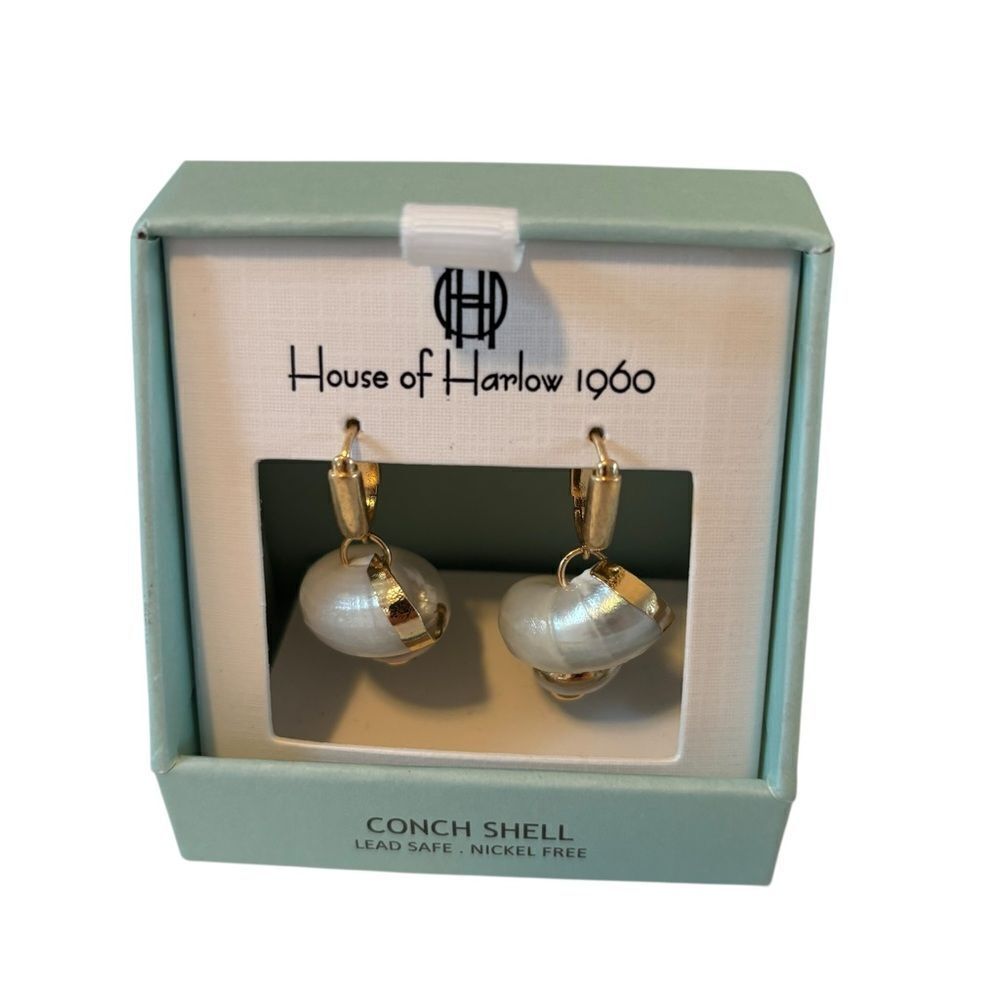 House of Harlow 1960 Gold and Cream Conch Shell Earrings. Very Pretty!